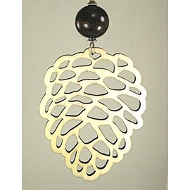 Extra Large Wood Cutout Pine Cone with Brown Wood and Swirl Lampwork Glass, Natural Wood Ceiling Fan Pull Chain