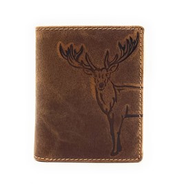 Lemasi Genuine Leather Wallet for Men, Natural Hunter Leather with RFID NFC Protection Deer, Brown Portrait, coin purse