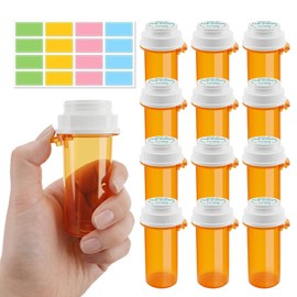 Zoeynex 12-Pack 10DR Amber Pill Bottles, Reversible Child-Resistant Caps