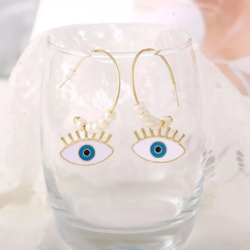 Deluxe Pendientes Ojo Turco Fatima Arracada Elegante Arete Con Dije