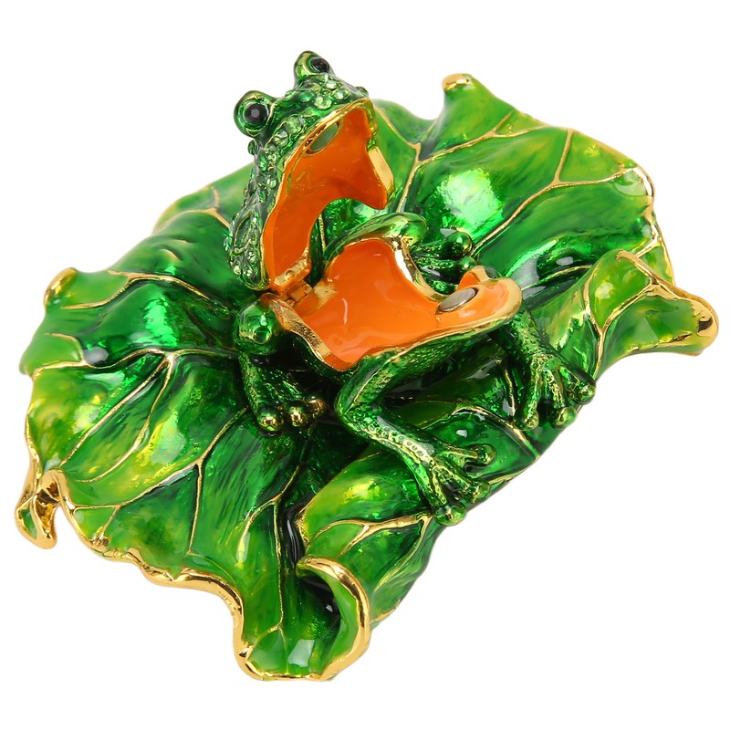 Lotus Leaf Frog Jewelry Box Hand Painted Innovative Metal Jewelry