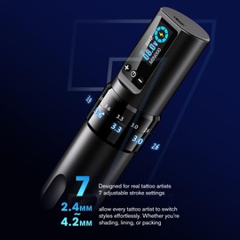 INKin Tattoo Gun with 7 Adjustable Stroke Lengths 2.2mm-4.2mm, Ultra-Plus Wireless Tattoo Pen Machine 1600mAh Power Supply, Tattoo Pen with LED Display for Beginners and Artists
