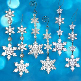Hanging Snowflakes Christmas Ornaments - Set of 6 Clear Acrylic Snow Flake Christmas Ornament Strands