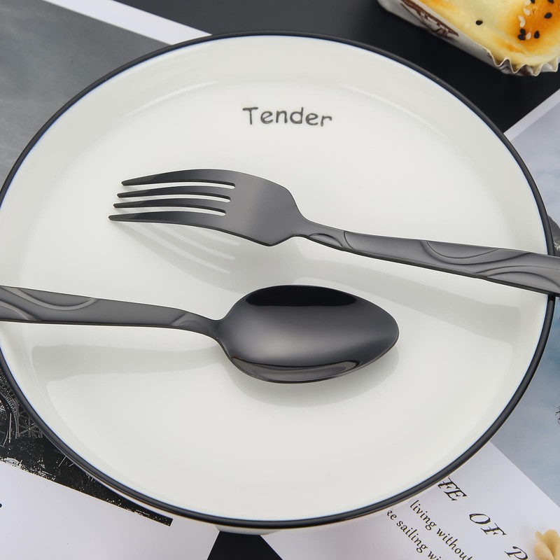 FONGDANLAITE 60 Pieces Black Silverware Set, Heavy Duty 430 Stainless