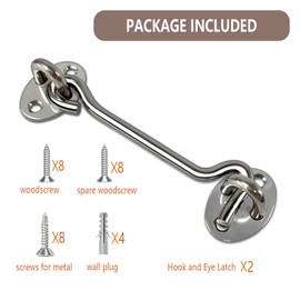 TOPYWMSP Hook and Eye Latch 2Pcs 6 Inch Stainless Steel Cabin Hook for Door,Gate,Window(150mm)