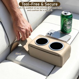 Pontoon Boat Cup Holder No Drill Drink Holder with Pocket Khaki