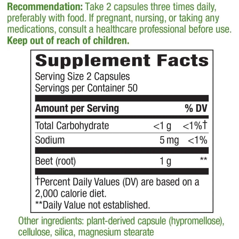 Natures Way Beet Root Salud 100 Capsulas Vegano