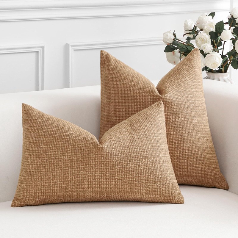 Artscope Light Brown Cushion Covers Set of 2 Linen Decorative