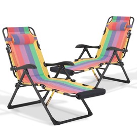 Athena Collection Zero Gravity Outdoor Lounge Chair Recliner Set of 2, 27" Width Reclining Pool Lounge Lawn Chairs with Headrest, Outdoor Chaise for Beach Patio Backyard Outside, Rainbow