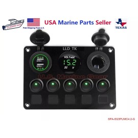 Mear Gear 5 Gang Rocker Toggle ON OFF Switch Panel USB Waterproof Green