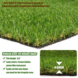 Heyroll Realistic Artificial Turf Grass, 4 FT X 21 FT Artificial Synthetic Fake Grass, 20MM Green Turf Rug Pet Dogs Lawn Mat with Drainage Holes for Indoor Outdoor Patio Garden Landscape/Custom Size