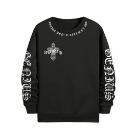 WDIRARA Men's Dragon Letter Graphic Print Sweatshirt Long Sleeve Round Neck Tops Casual Pullovers Black Cross Medium
