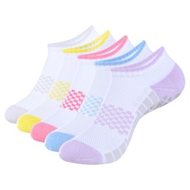 YUEDGE Pilates Socks for Women Size 6-9, Breathable White Cotton Ankle Grip Socks Non Slip Yoga Socks Low Cut Anti Slip Athletic Socks, 5 Pairs