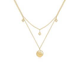 Elli Women's Astro Sun Moon Necklace with Crystals in 925 Sterling Silver Gold-Plated, 40 cm, Sterling Silver, Crystal