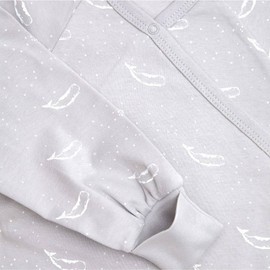 Organic Cotton Crossover Baby Sleepsuit with Feet - Grey Tiny Whales, 0-3 MTHS