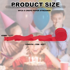 PATIKIL Crepe Paper Streamers, 8 Rolls 656ft Rainbow Streamers for Party Decorations Wedding Ceremony Birthday Indoor Decorations, Red