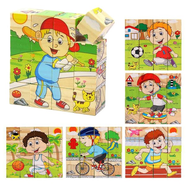12 x 12 cm Wooden Movement Cube Puzzle with 16