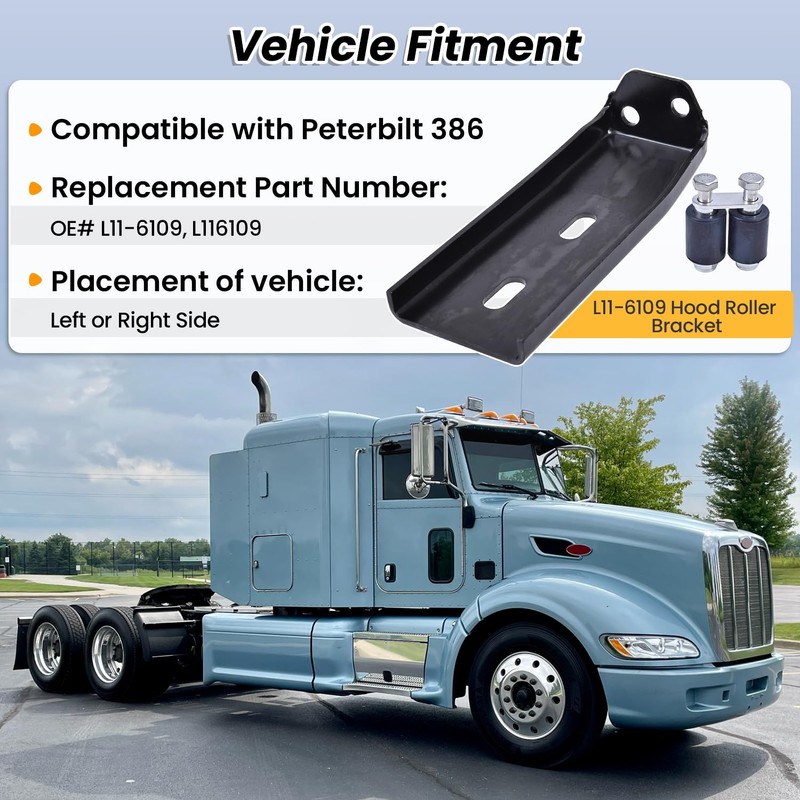 Hodflop L11-6109 Hood Roller Bracket Kit w/Rollers and Hardware Compatible