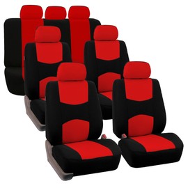 FH Group Flat Cloth Full Set Car Seat Covers Three Row 7 Seater - Universal Fit for Cars, Trucks & SUVs Red