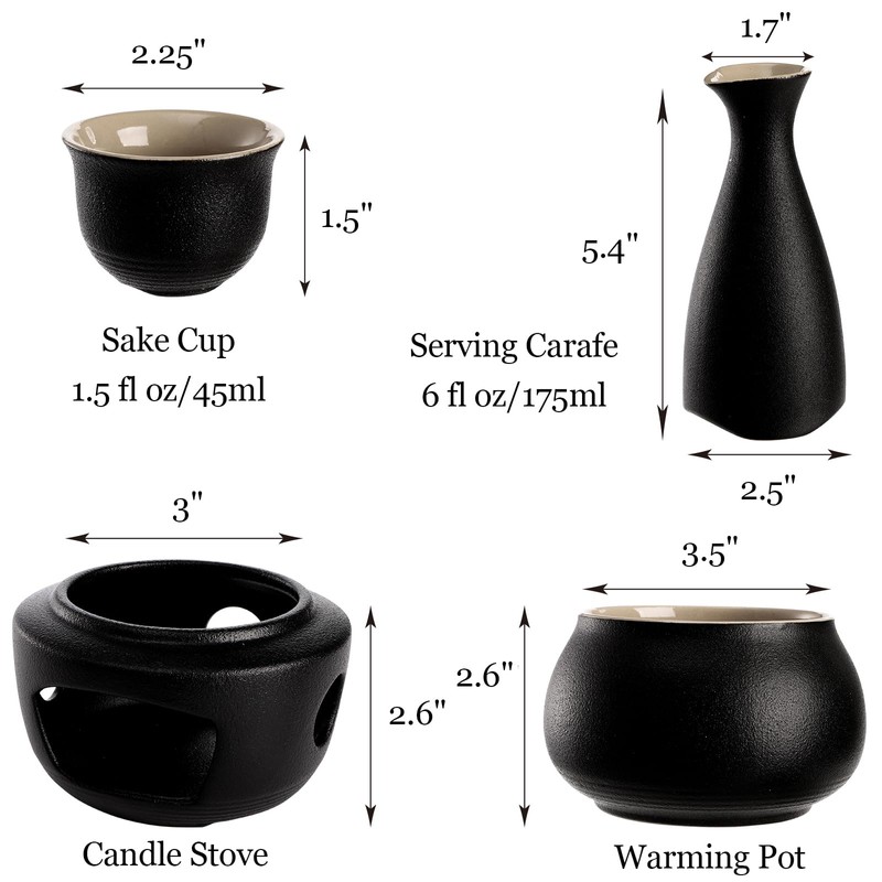 Tosnail 7 Pieces Ceramic Japanese Sake Set with Warmer, Hot