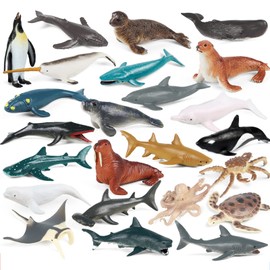 EOIVSH 24PCS Mini Ocean Animal Figurines - Realistic Sea Creatures Toy Figures with Sharks, Whales & Walrus - Under The Sea Life Figure for Party Decoration, Easter Egg Filler & School Project