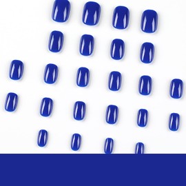 Square Press on Nails Short Fake Nails Nude Acrylic False Nails Extra Short Blue Artificial Nails Glossy Solid Color Full Cover Glue on Nails Stick on Nails for Women Girls Manicure Art Decorations 24 Pcs