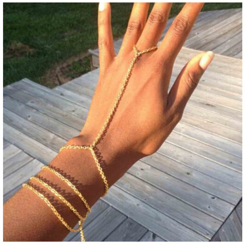 Cimenexe Bohemian Layered Finger Bracelet Minimal Slave Bracelet Gold Ring