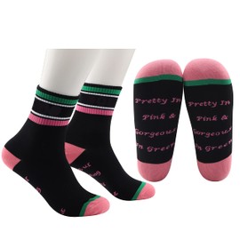 LEVLO Sorority Socks Pretty In Pink and Gorgeous In Green Cotton Socks Gift for Women Girl (2 Pairs/Set - Mid Calf - 2)