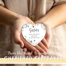 Welshower Sister Ornaments, Gifts for Best Friend Soul Sisters Bonus Sister Church Sisters Mother's Day Birthday, Christian Friendship Hanging Heart Ornament Keepsake for Tree Car Decorations