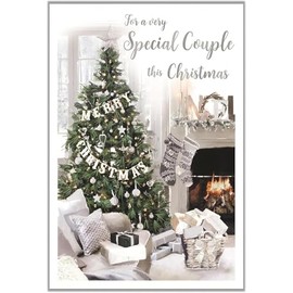 Special Couple Christmas Card - Decorative Tree and Fireplace - Artistic Festive Design - Special Finishes - Made in the UK