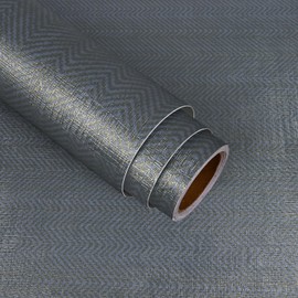 VaryStyle Luxury Navy Blue Gold Grasscloth Peel and Stick Wallpaper Textured Grasscloth Wallpaper 15.7"x118" Self Adhesive Fabric Wallpaper Removable Navy Blue Contact Paper for Cabinets Bedroom Walls