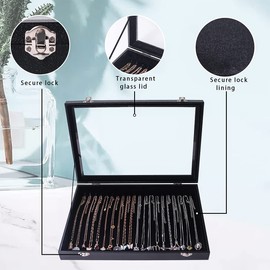 ByKen 20 Hooks Necklace Organizer Box/Tray, Chains Showcase Storage Boxes for Girls,Stackable (Black Velvet)