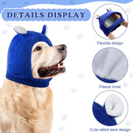 Quiet Ears for Dogs, Dog Ear Muffs Noise Protection Knitted Dog Hats Pet Ears Warm Dog Ear Cover Winter Hat Dog Snood Head Wrap Bunny Costume for Medium to Large Dogs Cats Pets (Royal Blue)