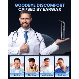 ONLYCARE ONLYCARE Ear Wax Removal - 3 Pressure Modes LED Display Water Powered Ear Cleaner with 6 Reusable Replacement Tips - Rechargeable Ear Irrigation Flushing System Earwax Cleaning Tool