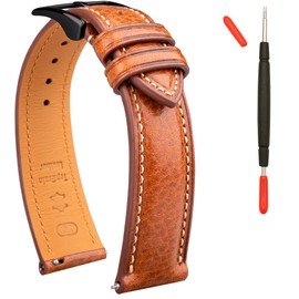 Gomvadr Leather Watch Strap Vegetable Tanned Top Grain Leather Strap, 16 18 19 20 21 22 mm Quick Release Replacement Straps, 22mm, Leather, No Gemstone