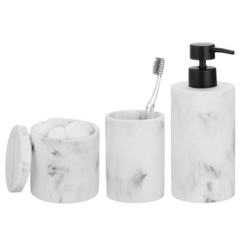 mDesign Printed Resin 3-Piece Bathroom Vanity Countertop Accessories - Soap Dispenser, Tumbler Rinsing Cup, and Canister Holder Sets - Complete Modern Counter Aesthetic - Set of 3 - Marble