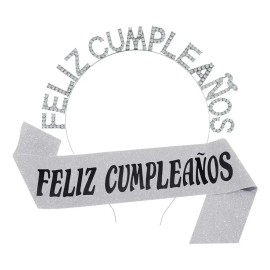 Feliz Cumpleaños Tiara Y Faja Diademas Fiesta Cumpleaño Plata + Negro