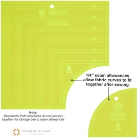 MISSOURI STAR QUILT CO. Drunkards Path Quilting Templates, Small,Curved Acrylic Tools Use 10'' Precut Fabric Squares,Essential Supplies Cutting Circle Patterns and Layer Cakes NOT4438 Green