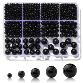 1200Pcs Black Beads, Acrylic Pony Beads, 4/6/8/10/12mm Round Smooth Bead for Bracelets, Spacer Pearl Craft Beades for Bracelet Necklace Jewelry Making (Black)