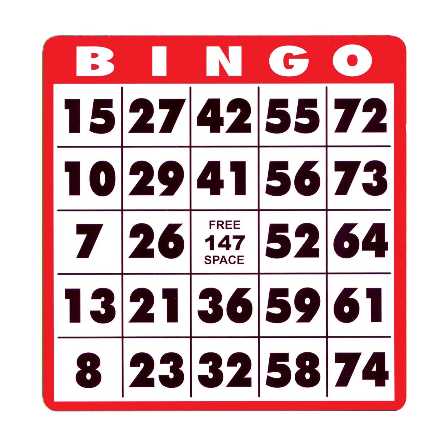 Low Vision Bingo Cards 1 Card