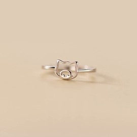 Hollow Pig Thin Minimalist Cute 925 Sterling Silver Engagement Tiny Tail Rings Dainty Adjustable Finger Promise Statement Small Ring Jewelry Gifts for Birthday Christmas Women Teen Girls Daughter