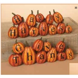 Gerson Fall Decor - Give Thanks & Happy Harvest Pumpkin Display 2pc Set