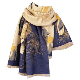 GFM® Cashmere Texture Pashmina Style Scarf Shawl for Autumn Winter -Navy Blue- (FRLSHL-51-GHNL)