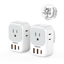 UK Adapters for Travel, TESSAN US to UK Ireland Plug Adapter 20W, Foldable Power Adaptor with 4 Outlets 3 USB(PD 20W 1 USB C) Charger, Type G for USA to Scotland London England Hongkong Dubai Irish