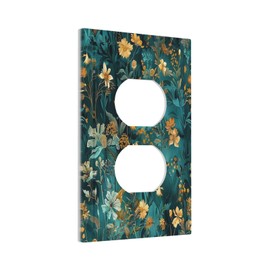 BHGAHD Decorative Outlet Covers with Floral Cluster with Golden Leaves on Turquoise Background Design 1 Gang Duplex Light Switch Cover Plate Unique Wall Plates Switchplate Cover for Farmhouse Decor