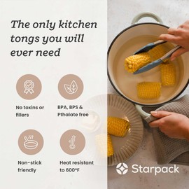 Starpack 'Get a Grip' Silicone Kitchen Tongs for Cooking 9 Inch - BBQ Tongs for Grill Heat Resistant to 600°F - Stainless Steel Tongs with Non Stick Silicone Tips - Silicone Tongs for Serving Food