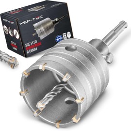 KSP-Tec®, Drill Bit, 68 mm, Reinforced Construction, Hammer Impact Resistant, XXX Teeth, 4 Cutting Edge Centre Drill Bit, Can Drill, Core Drill, Socket for Masonry and Concrete
