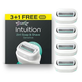 Wilkinson Sword Intuition 2-in-1 Soap & Shave Sensitive Skin Women's Razor, 3 Replacement Blades Plus 1 Free for Women's Razors