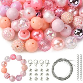 KitBeads 50pcs 20mm Pink Bubblegum Beads Y2K Light Pinky Tone Acrylic Gum Ball Beads Cute Pink Chunky Beads for Pens Crafts Bulk