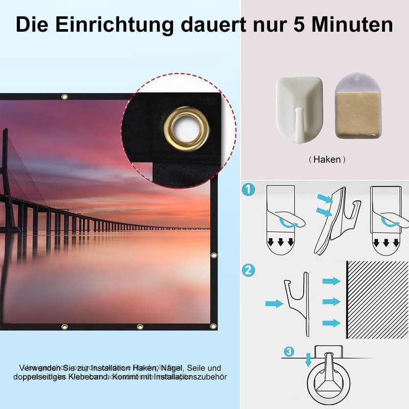 Projector Screens, 100 Inches, Indoor Outdoor Projectors, 16:9 HD Foldable